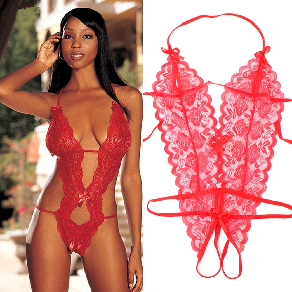 Lace Siamese Perspective Teddy Three-Point G-string Sexy Lingerie