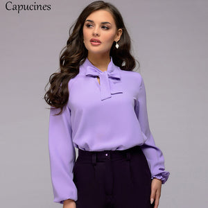 Ladies Solid Long Sleeve Chiffon Casual Blouses