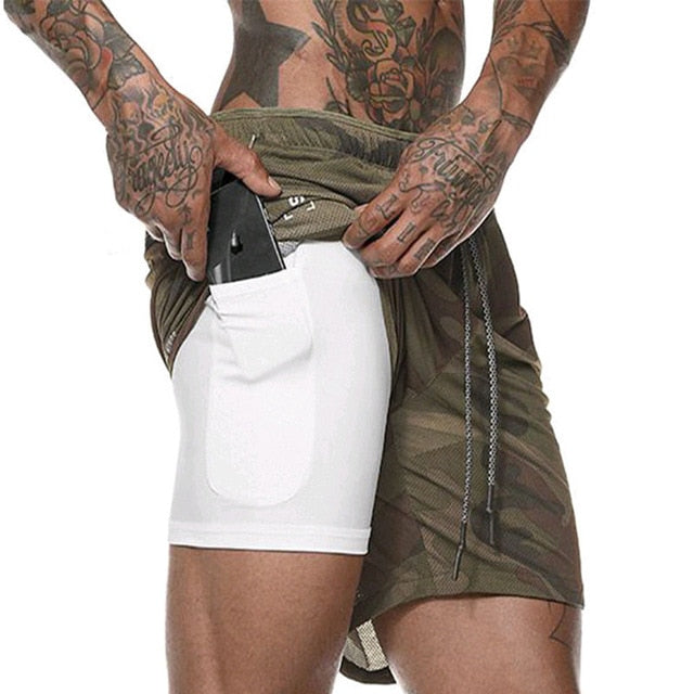New Men's Double-Deck Mens Fitness Breathable Shorts.