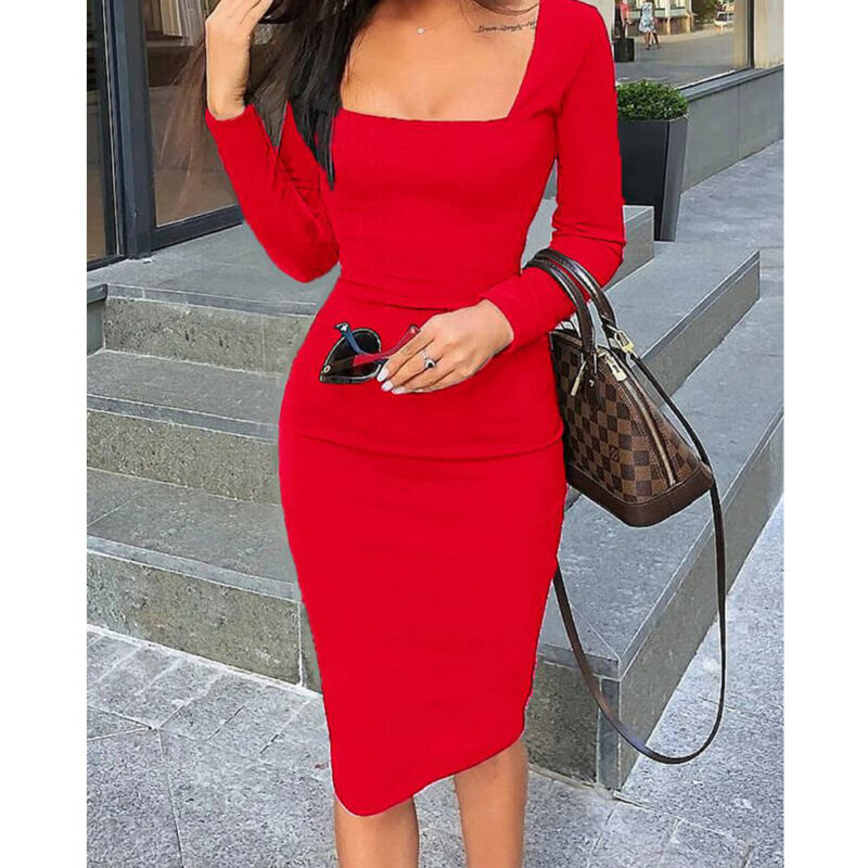 Classy Fitted Long Sleeved Midi Dress