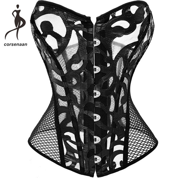 Sexy Transparent Mesh Corset Bustier With G String