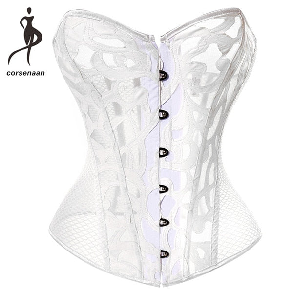 Sexy Transparent Mesh Corset Bustier With G String