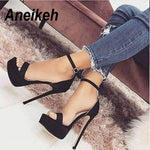 Aneikeh 2019 NEW 14.5CM Platform High Heels Sandals Summer Sexy Ankle Strap Open Toe
