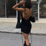 Solid Spaghetti Straps Backless Sexy Dress