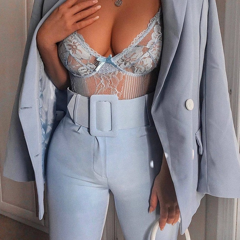 Sheer Lace Bodysuit women backless transparent mesh bow sexy jumpsuit 2019 catsuit straps bodysuits thong